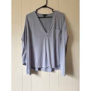 KIIND OF V-Neck Top Women Large Blue Good Long Sleeve Pocket Modal Blend